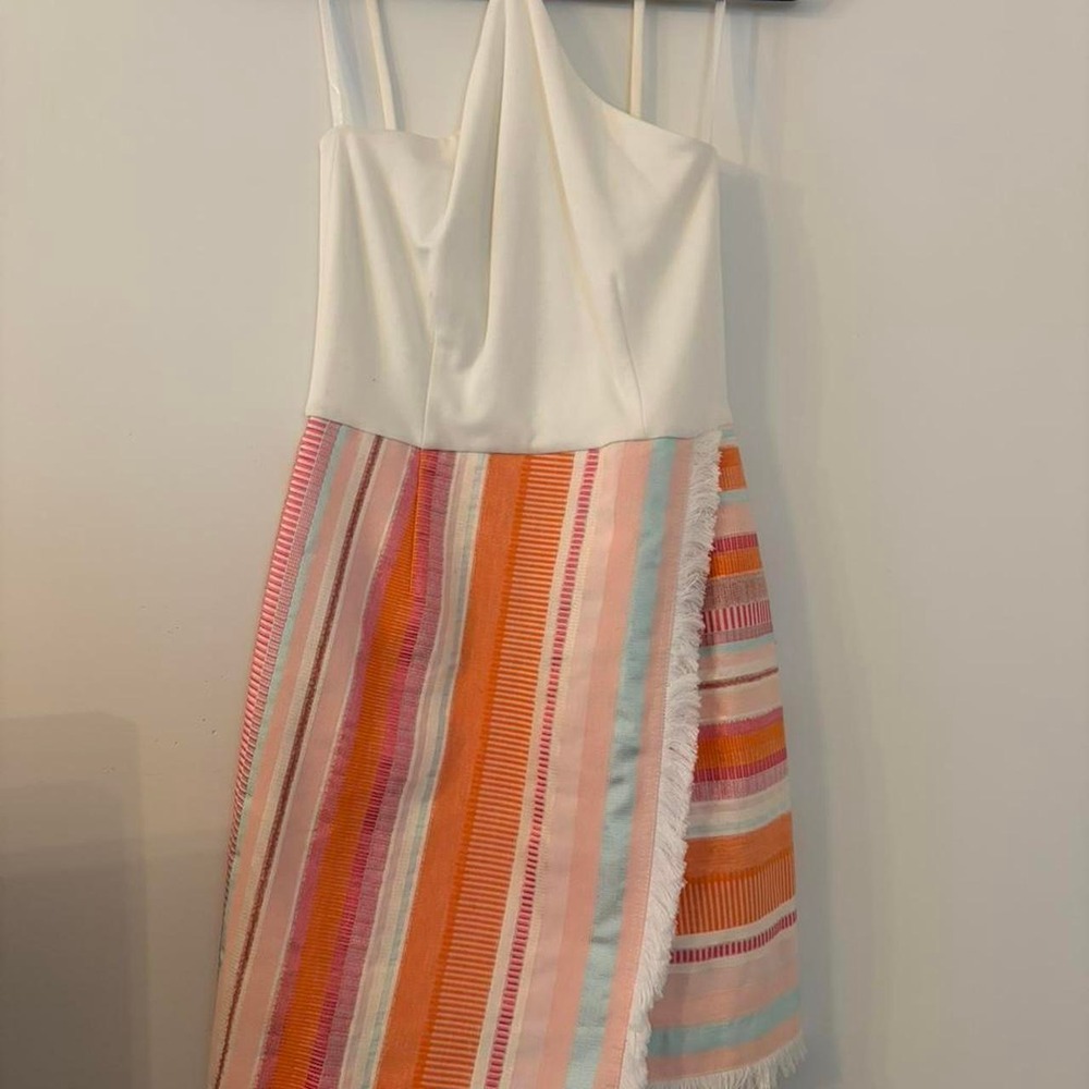 Anthropologie Hutch white & multi-colored striped dress with fringe detail Sz 0